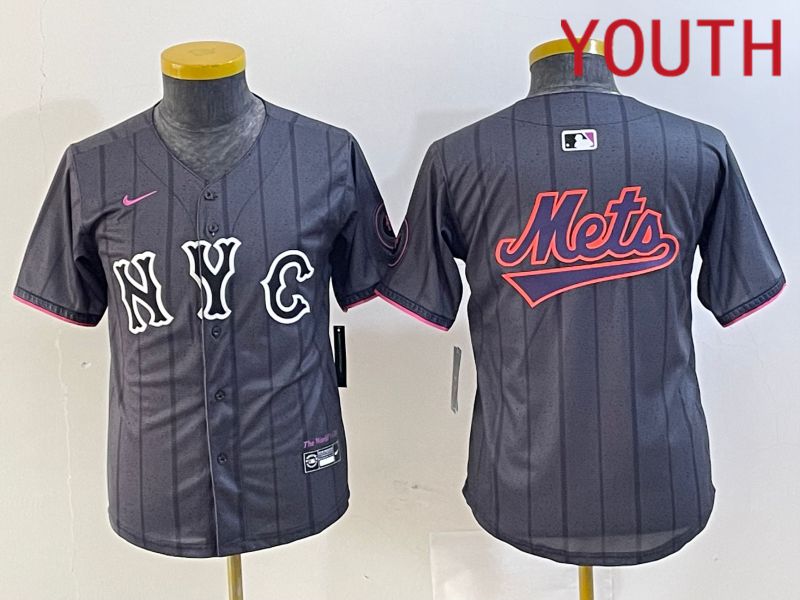 Youth New York Mets Blank Black City Edition 2024 Nike MLB Jersey style 7